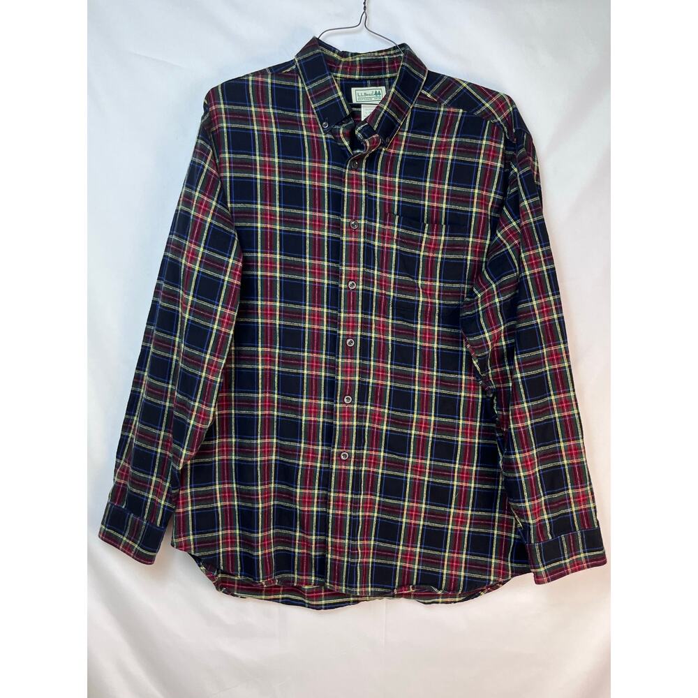 LL Bean Men's Red/Black Plaid Flannel Winter Preppy Shirt - Size Large
